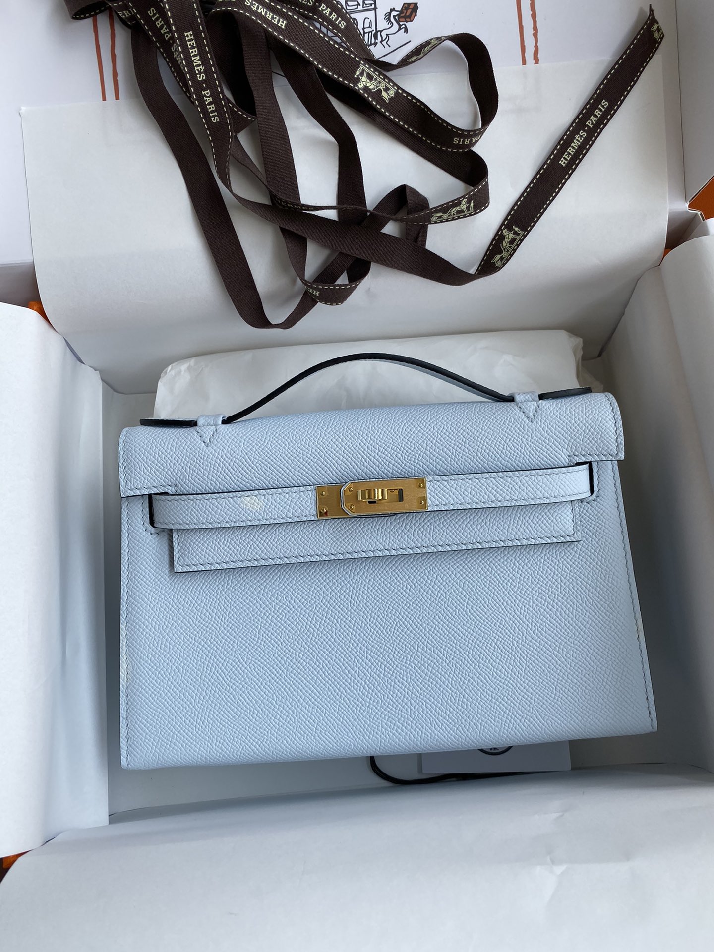 Hermes Mini Kelly Pochette 22cm Bag In Celeste Epsom Leather